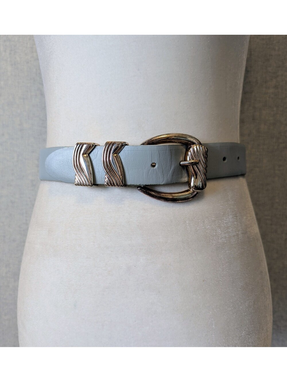 Vintage 70s 80s gray leather statement belt - Size XS-S